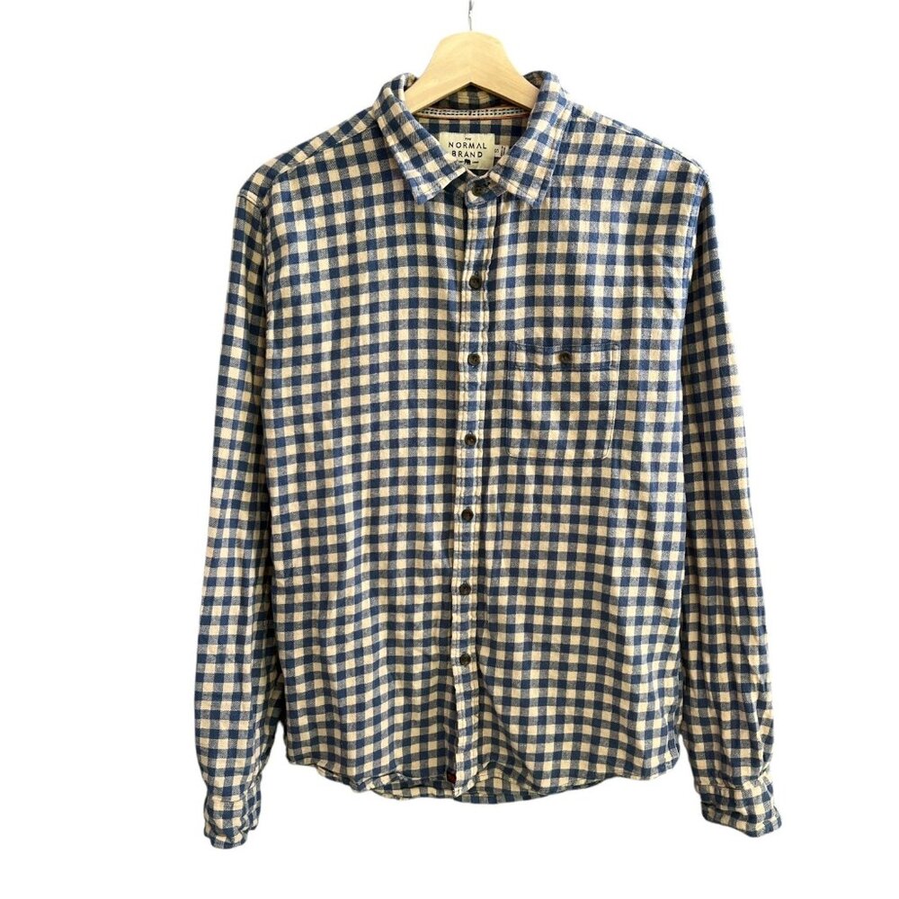 The Normal Brand Mens‎ Gingham Plaid Button Up Flannel Shirt Blue Size Small